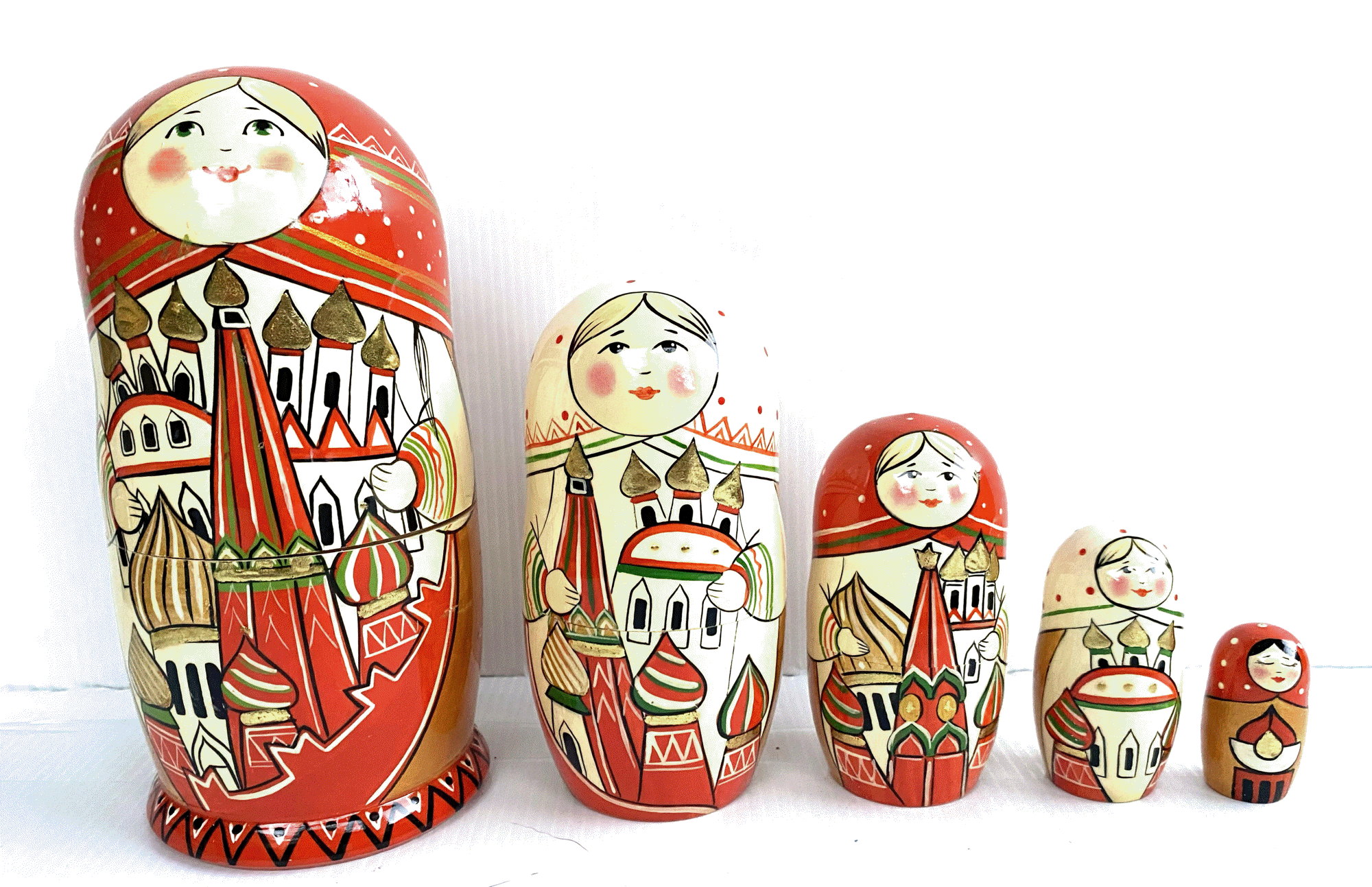 Red Moscow Kremlin Nesting Dolls - 5 Nested Set