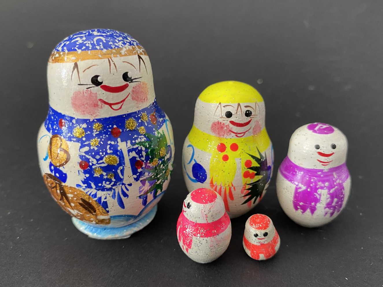 Miniature Snowman Nesting Dolls – 5 Nested Set