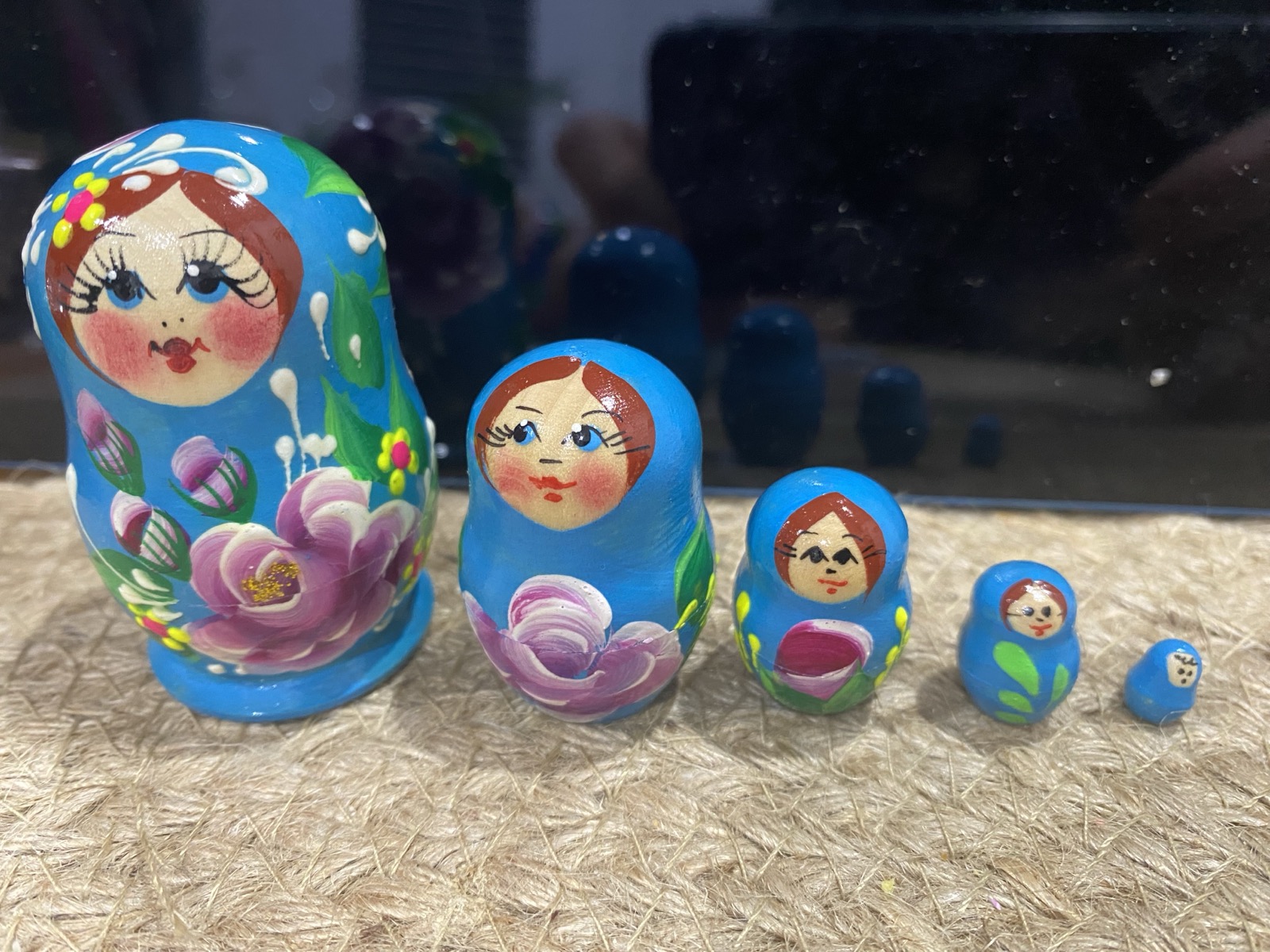 Miniature Blue Rose Matryoshka – 5 Nested Set