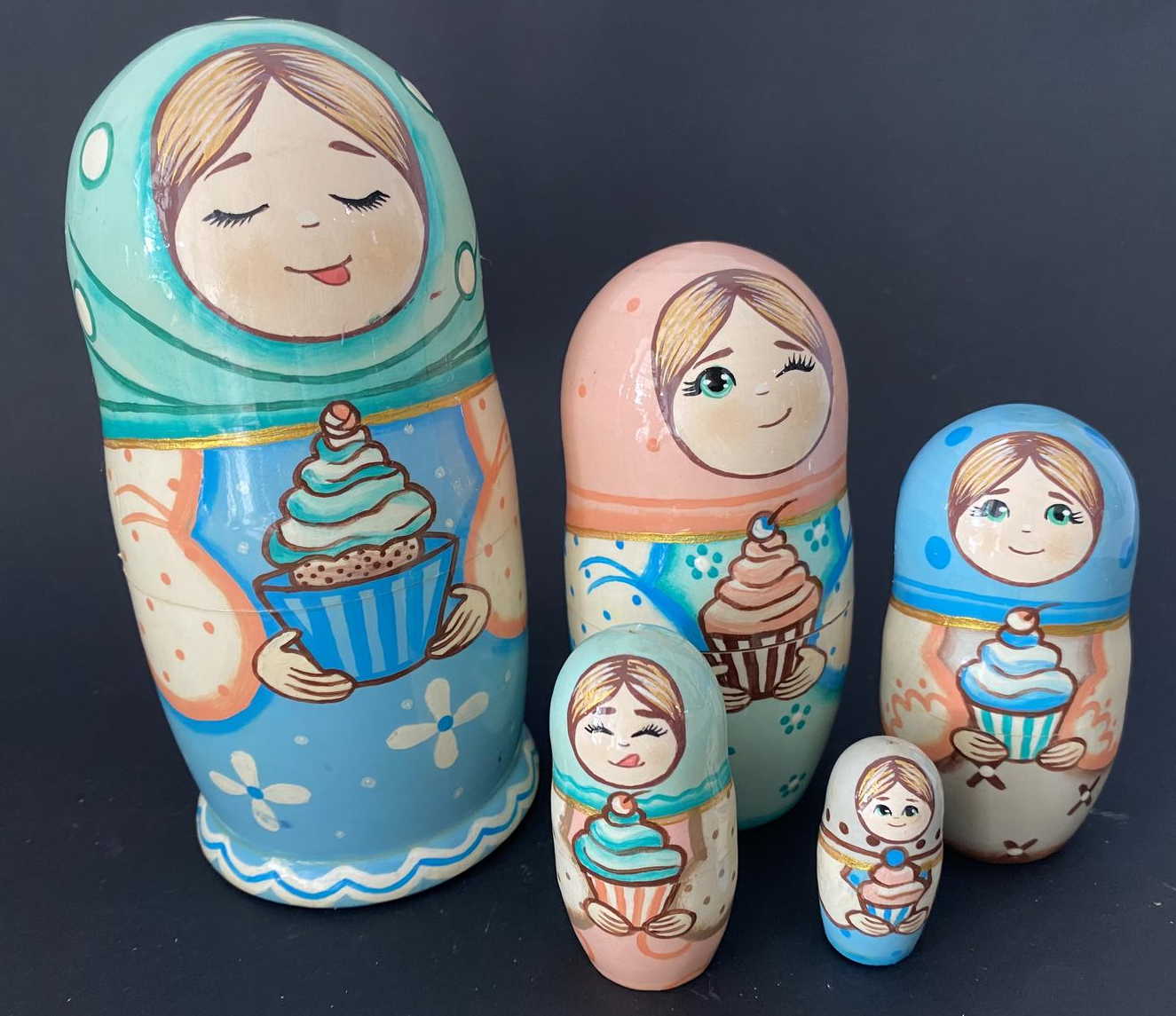 Zabyalova Cupcake Girls Nesting Dolls - 5 Nested Set