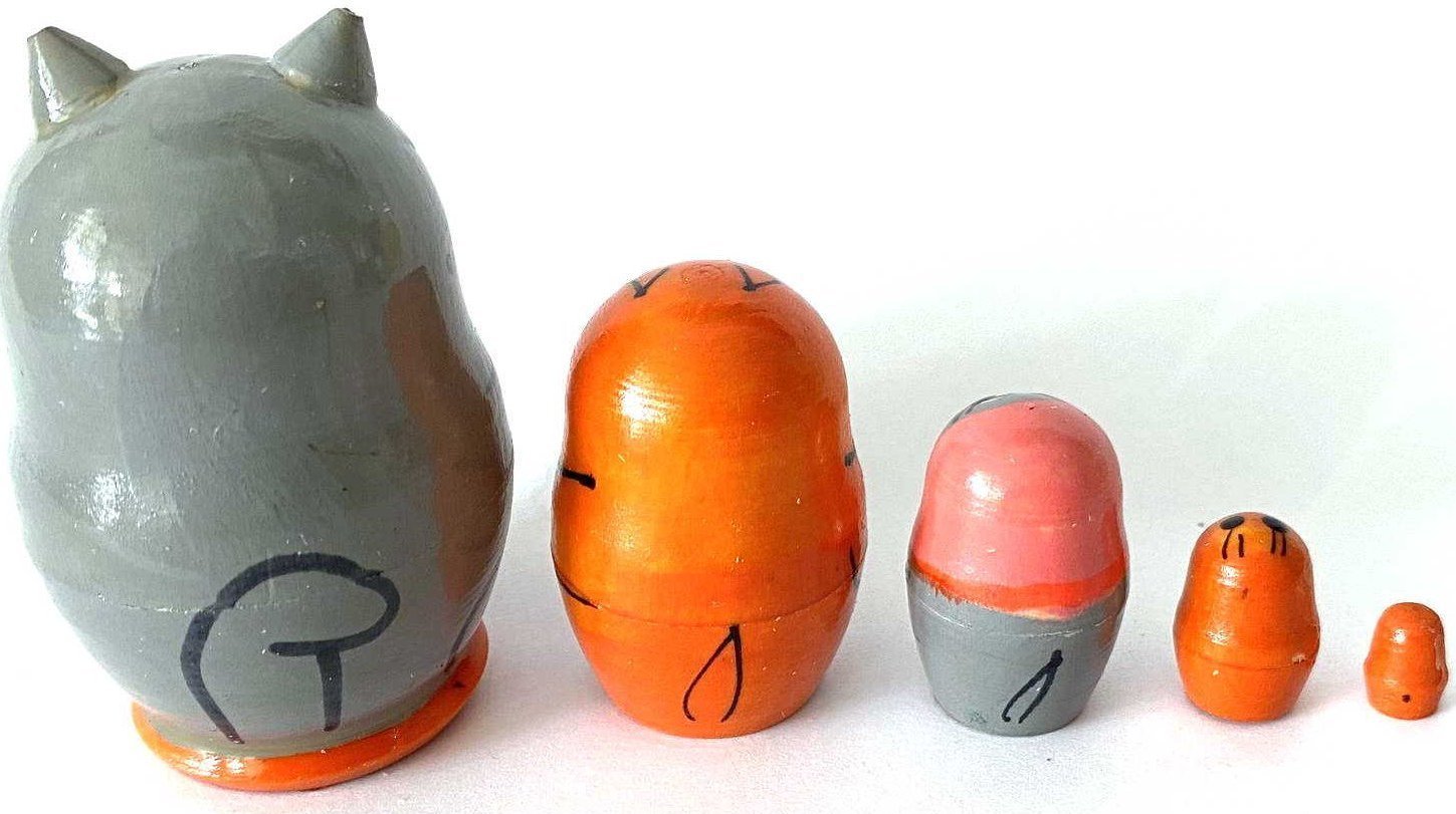 Miniature Comic Cat with Pipe Nesting Dolls – 5 Nested Set - 55mm