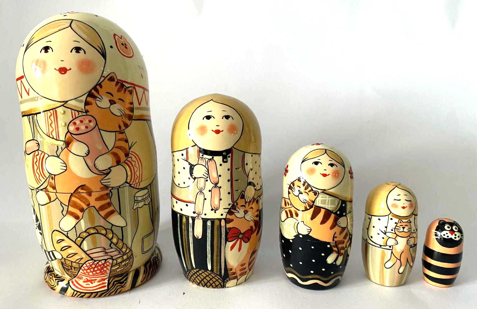Yolkin Girl with Cats Nesting Dolls - 5 Nested Set