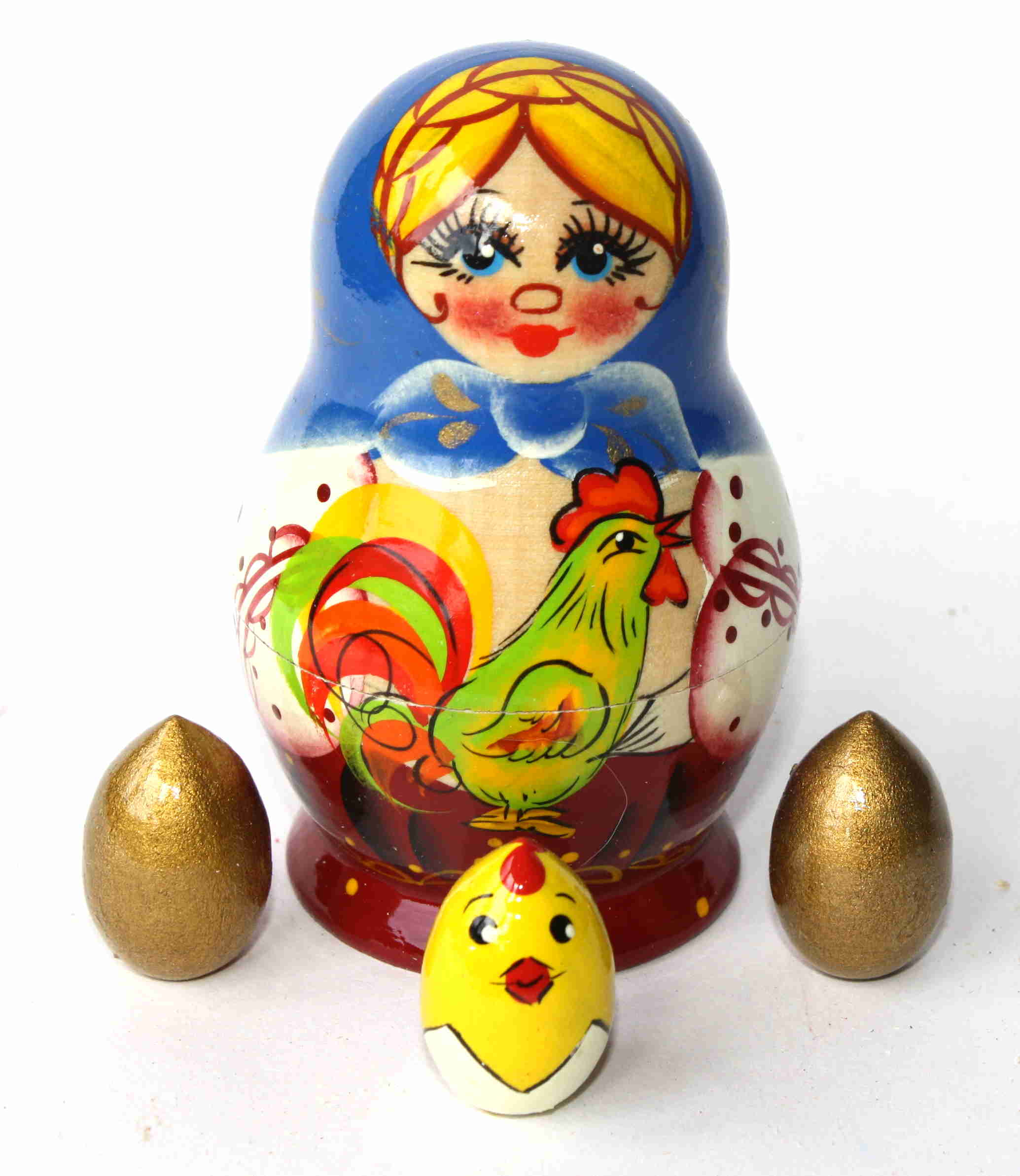 Novelty Matryoshka Hen with three eggs nested inside
