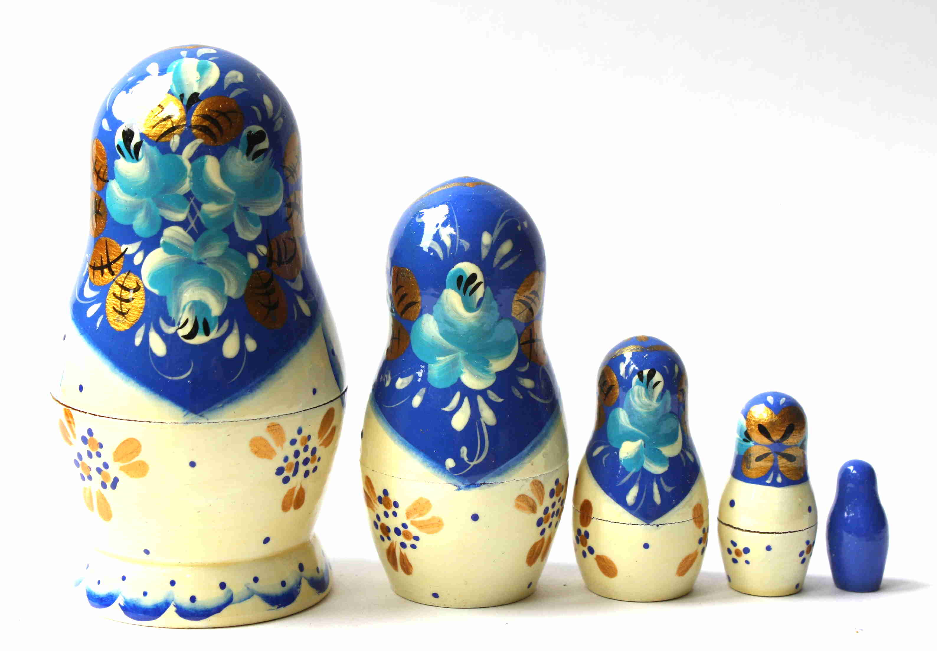 Artists Matryoshka White with blue shawl & monastry (5 nested set)